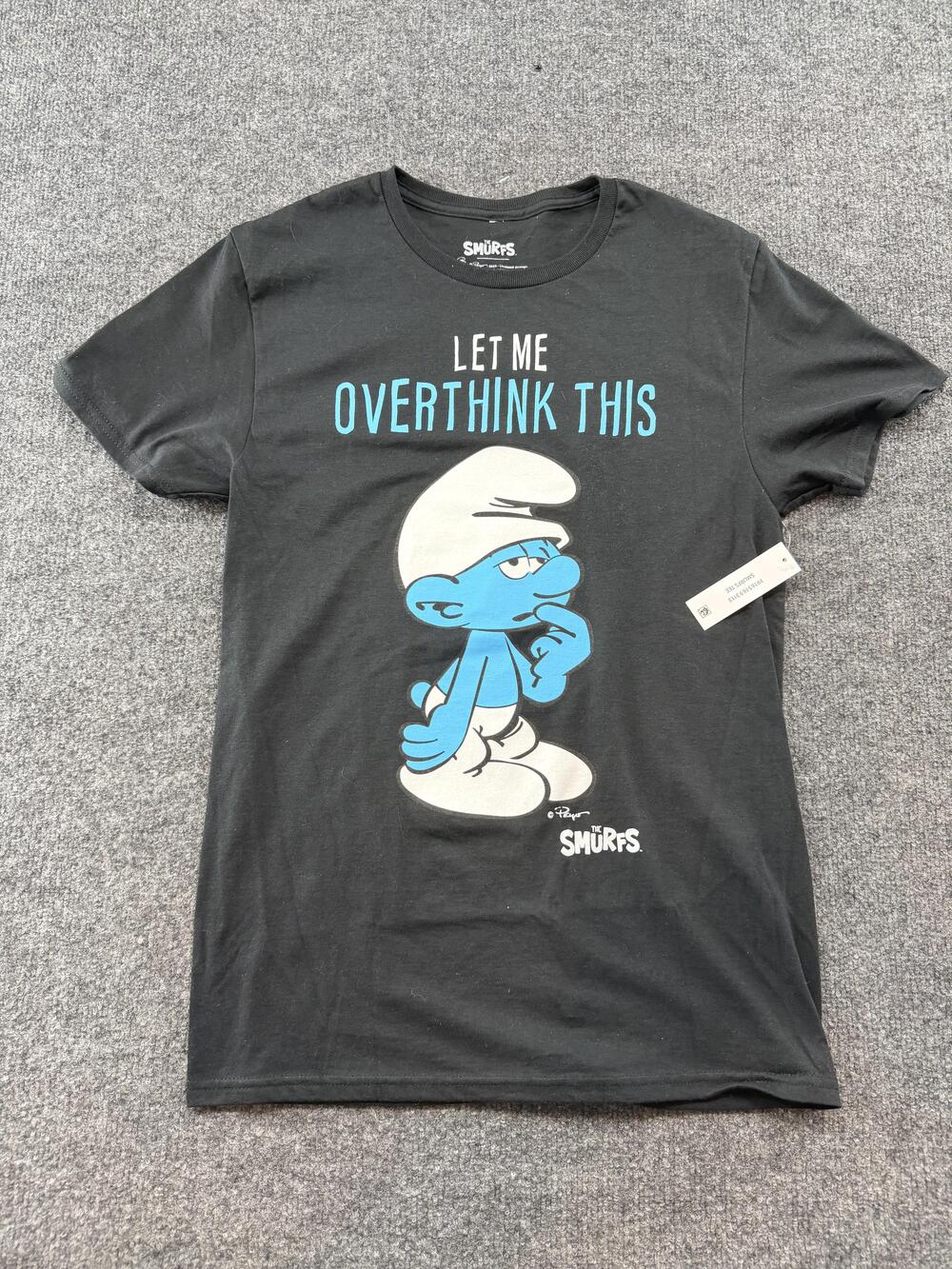 The Smurfs Shirt Mens Small Black Let Me Overthink This Cartoon Graphic Tee New